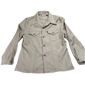 Vintage 70s Levi’s Jacket Men’s XL Beige Button Up Polyester Bomber Trucker